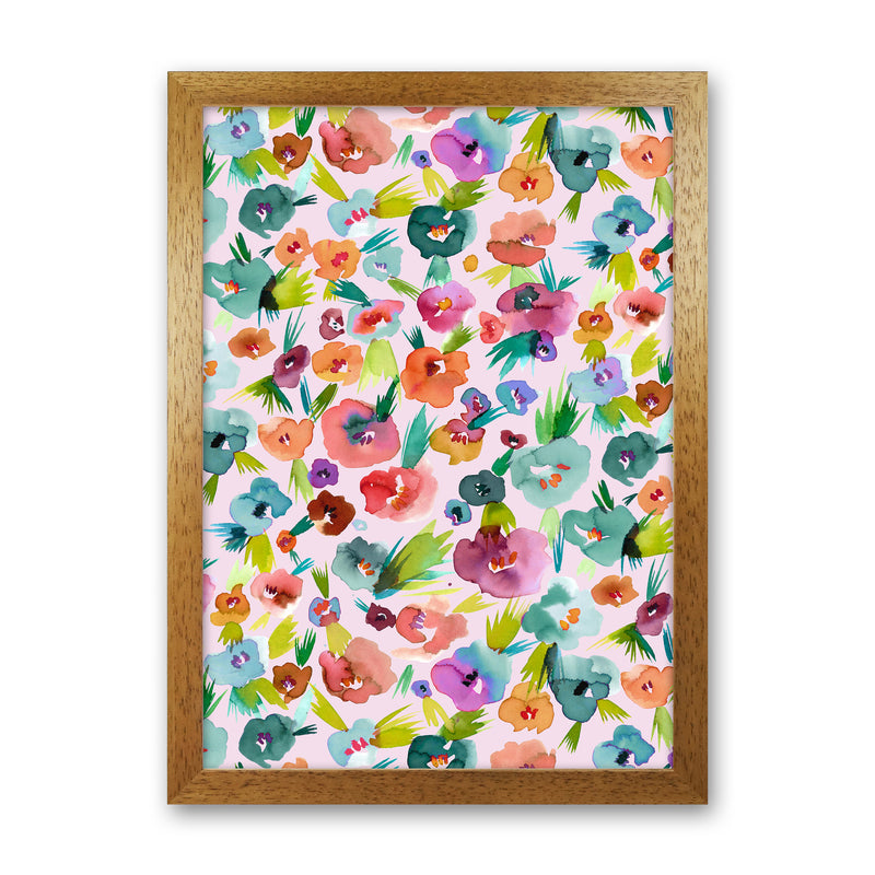 Tropical Watercolor Flowers Abstract Art Print by Ninola Design Oak Grain