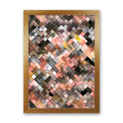Moody Geometry Rustic Brown Abstract Art Print by Ninola Design Oak Grain