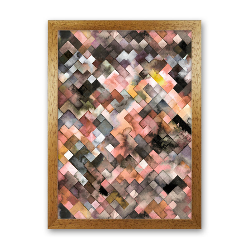 Moody Geometry Rustic Brown Abstract Art Print by Ninola Design Oak Grain
