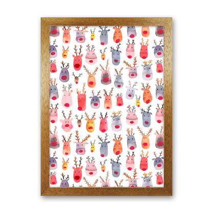 Cute Winter Reindeers Kids Abstract Art Print by Ninola Design Oak Grain