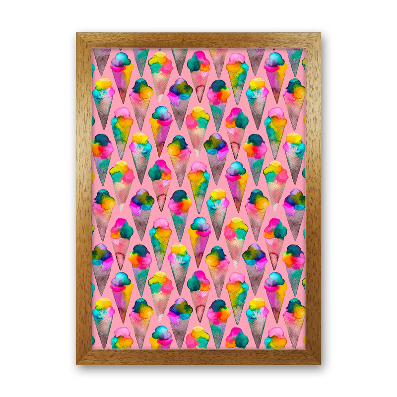 Cute Ice Creams Kids Pink Abstract Art Print by Ninola Design Oak Grain
