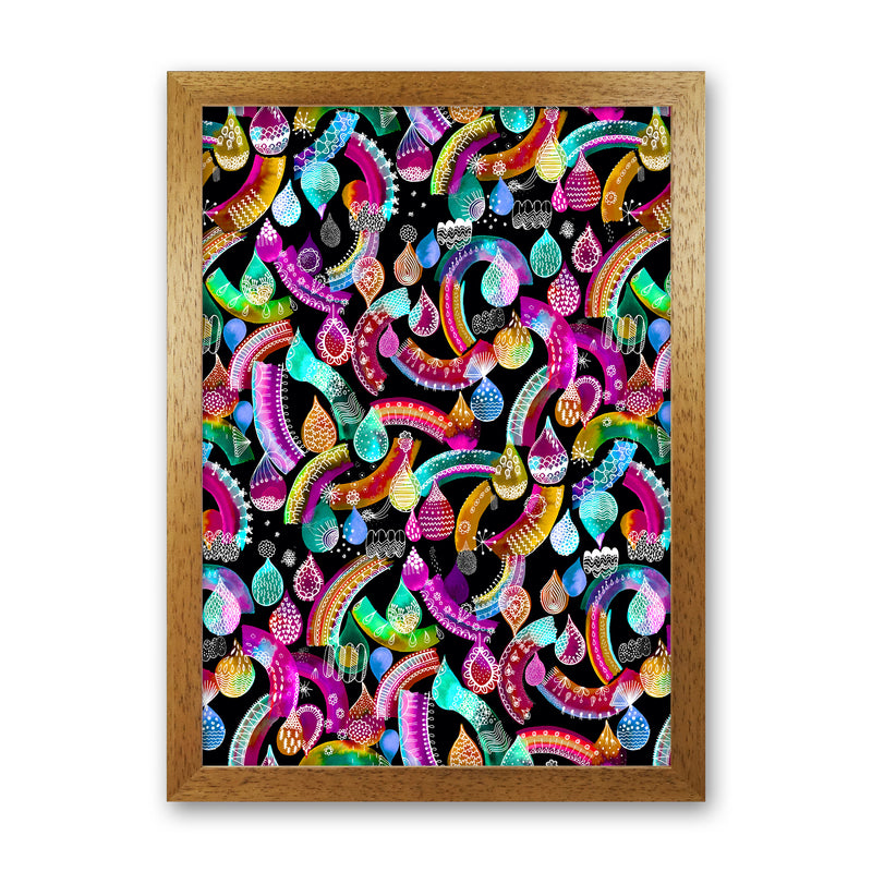 Rainbow Lace Neon Kids Abstract Art Print by Ninola Design Oak Grain