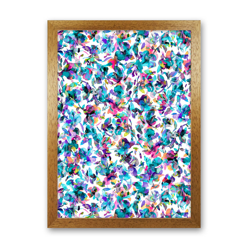 Aquatic Flowers Blue Abstract Art Print by Ninola Design Oak Grain