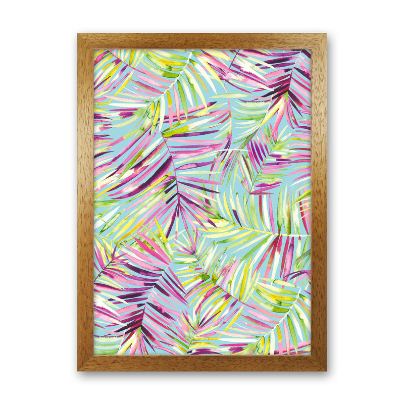 Tropical Palms Blue Abstract Art Print by Ninola Design Oak Grain