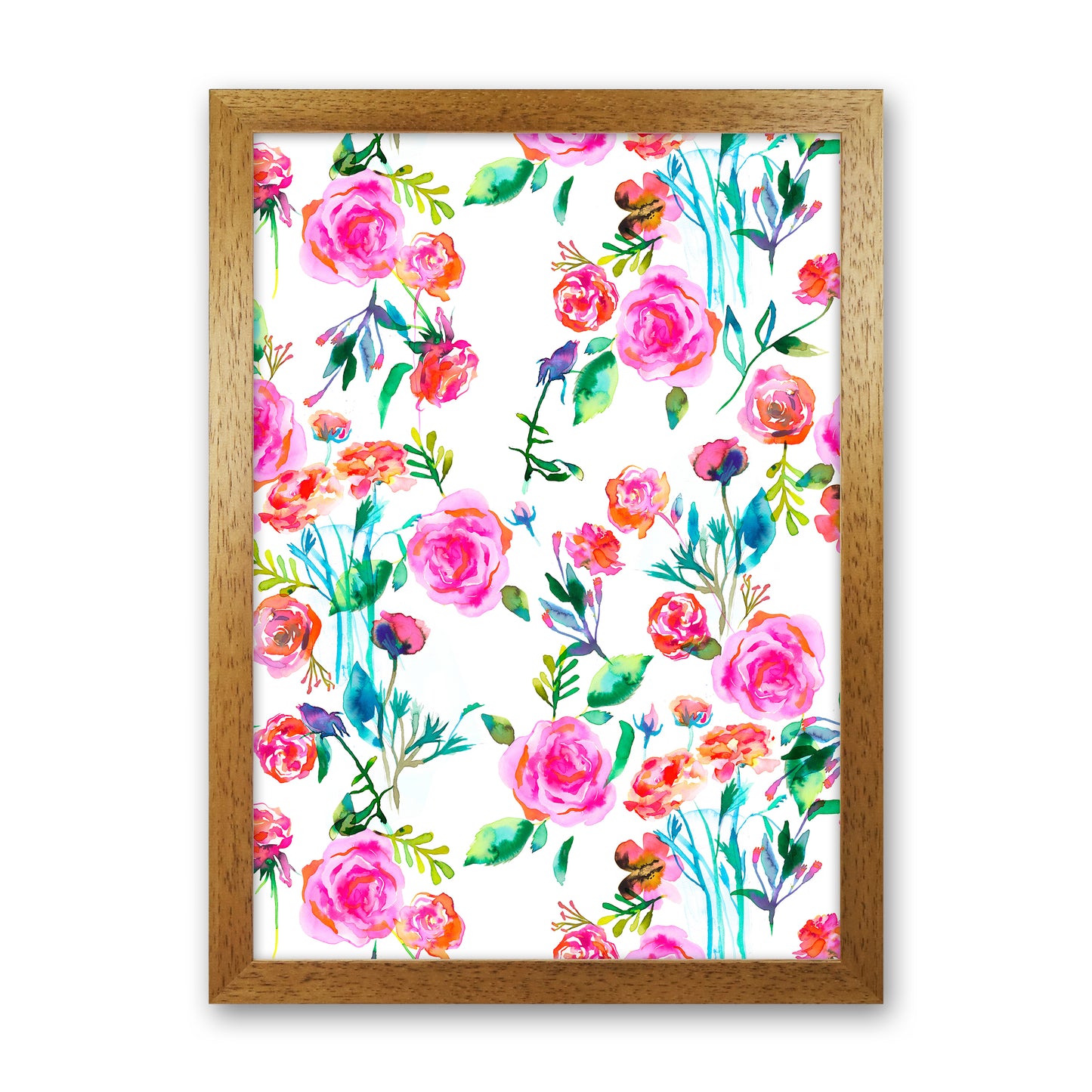 Roses Bouquet Pink Abstract Art Print by Ninola Design Oak Grain