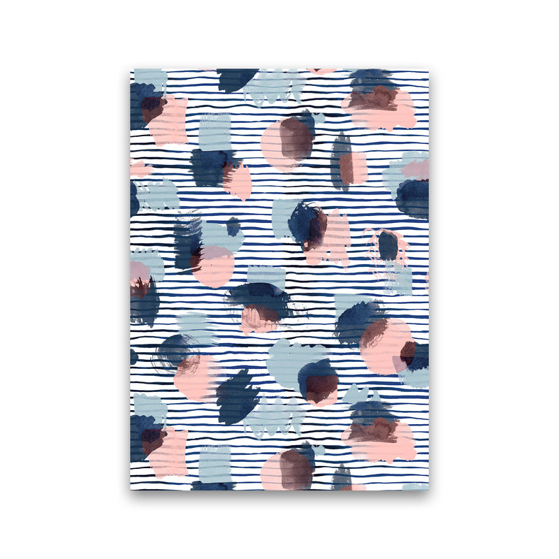 Watercolor Stains Stripes Navy Abstract Art Print by Ninola Design Print Only