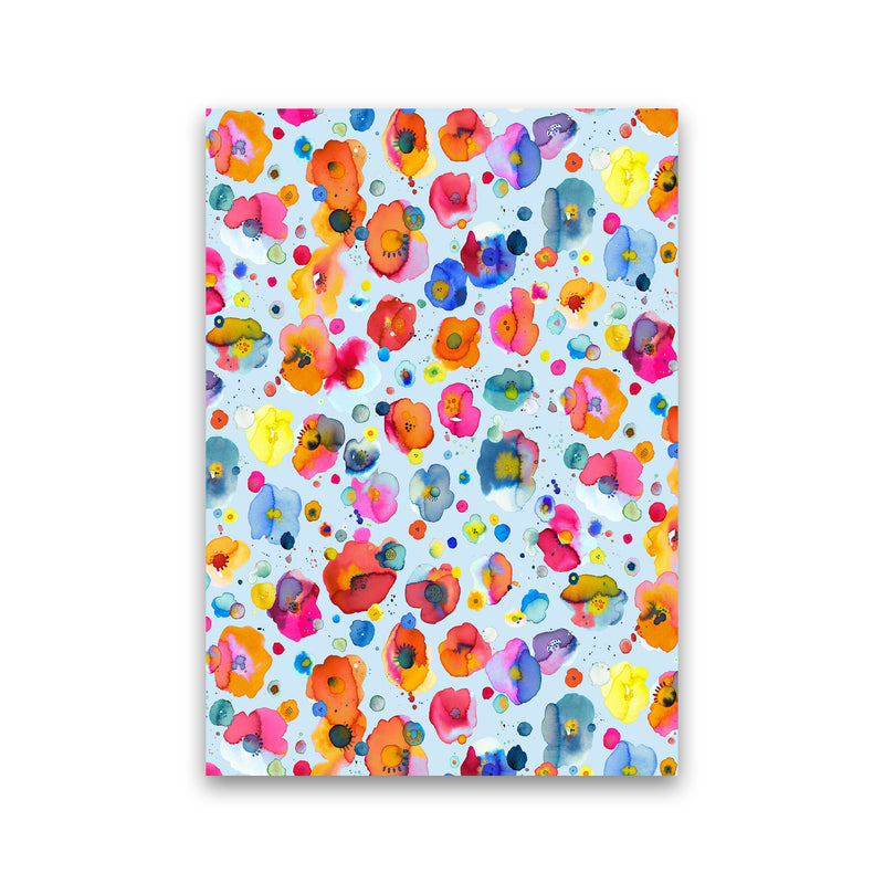 Bohemian Naive Flowers Blue Abstract Art Print by Ninola Design Print Only