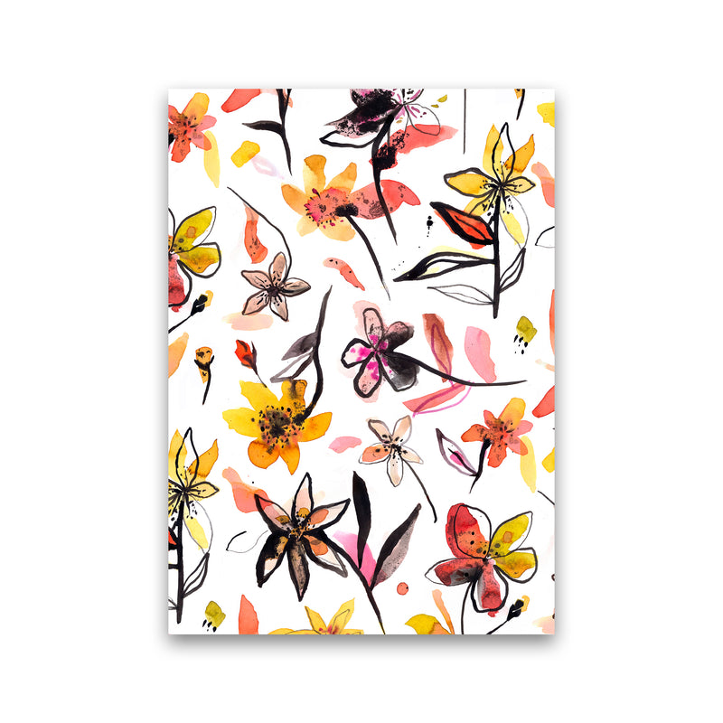 Ink Flowers Yellow Abstract Art Print by Ninola Design Print Only