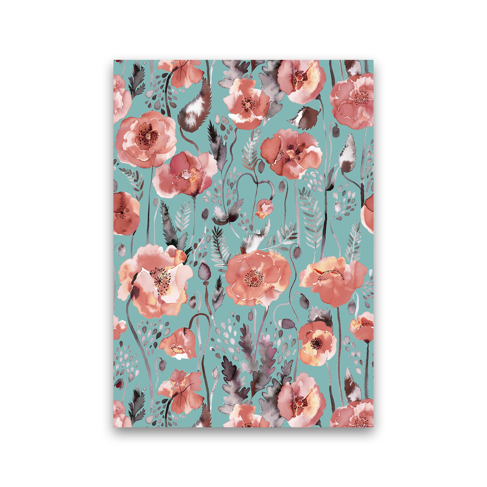 Poppies Red Green Abstract Art Print by Ninola Design Print Only