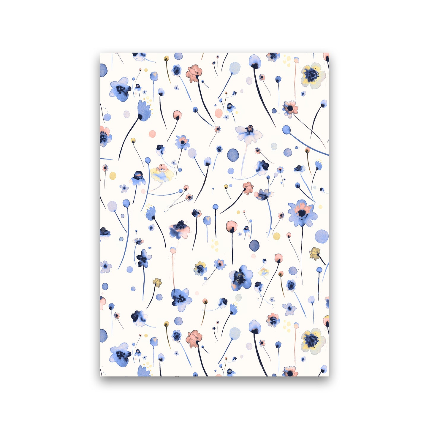 Blue Soft Flowers Abstract Art Print by Ninola Design Print Only