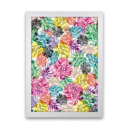Tropical Monstera Leaves Multicolored Abstract Art Print by Ninola Design White Grain