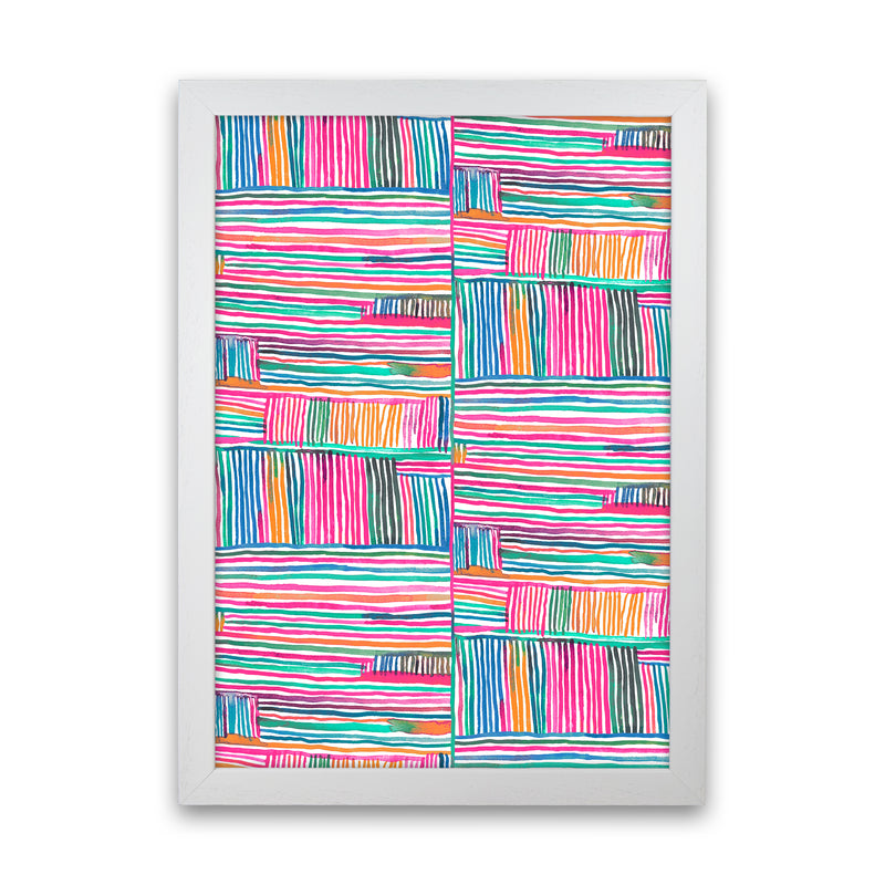 Watercolor Linear Meditation Pink Abstract Art Print by Ninola Design White Grain