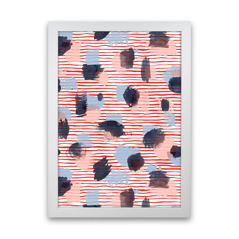 Watercolor Stains Stripes Red Abstract Art Print by Ninola Design White Grain