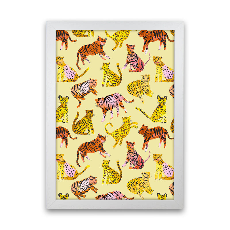 Tigers and Leopards Savannah Abstract Art Print by Ninola Design White Grain