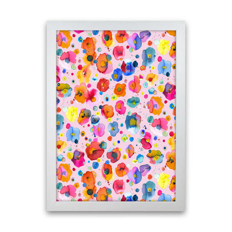 Bohemian Naive Flowers Pink Abstract Art Print by Ninola Design White Grain