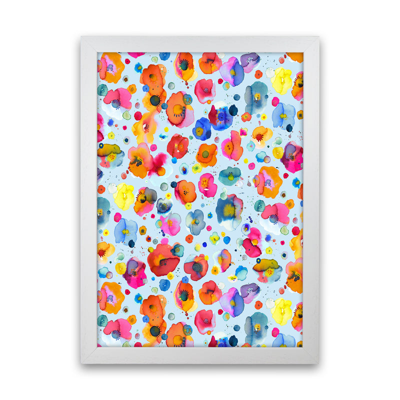 Bohemian Naive Flowers Blue Abstract Art Print by Ninola Design White Grain