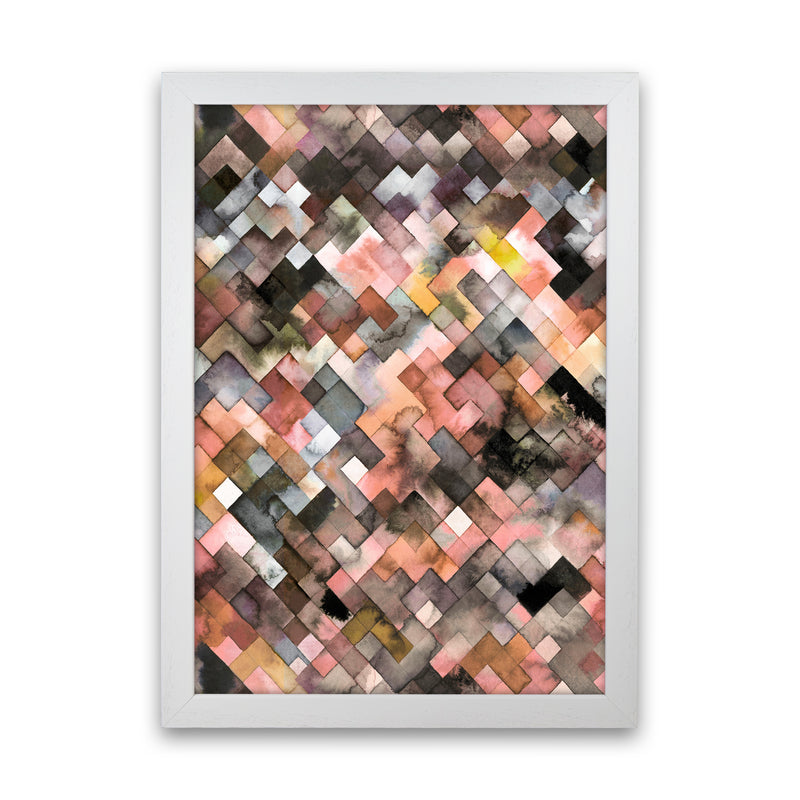 Moody Geometry Rustic Brown Abstract Art Print by Ninola Design White Grain