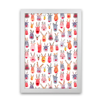 Cute Winter Reindeers Kids Abstract Art Print by Ninola Design White Grain