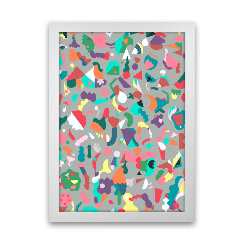 Dreamy Animal Shapes Gray Abstract Art Print by Ninola Design White Grain