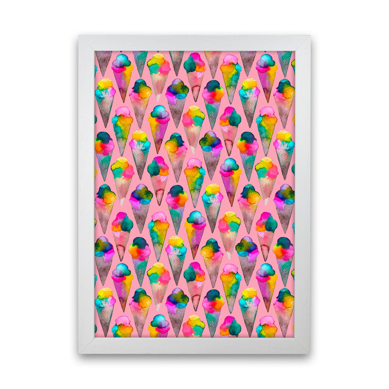 Cute Ice Creams Kids Pink Abstract Art Print by Ninola Design White Grain