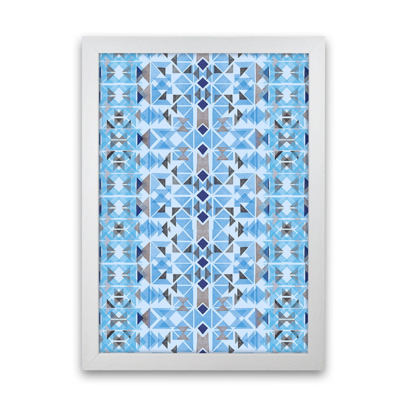 Boho Nomadic Tribal Blue Abstract Art Print by Ninola Design White Grain