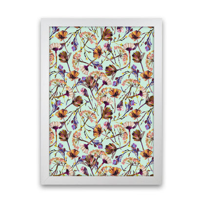 Dry Blue Flowers Collage Abstract Art Print by Ninola Design White Grain