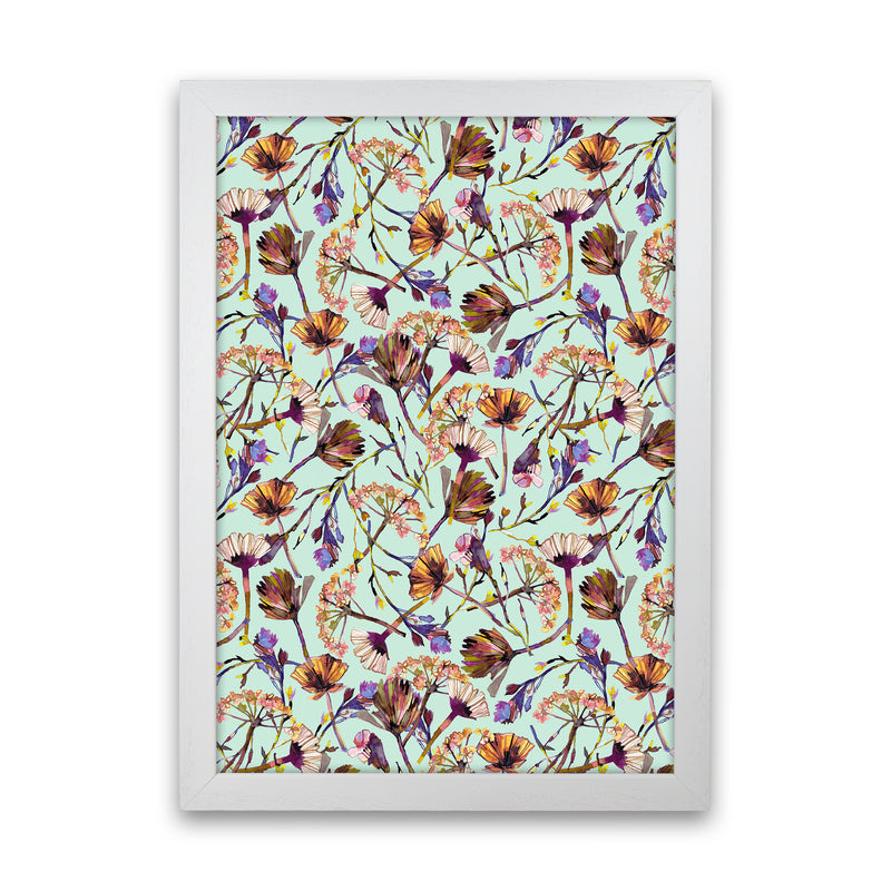 Dry Blue Flowers Collage Abstract Art Print by Ninola Design White Grain