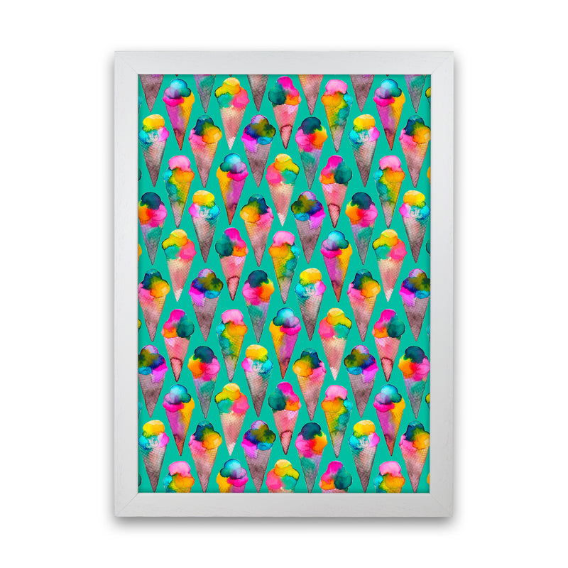 Cute Ice Creams Kids Abstract Art Print by Ninola Design White Grain
