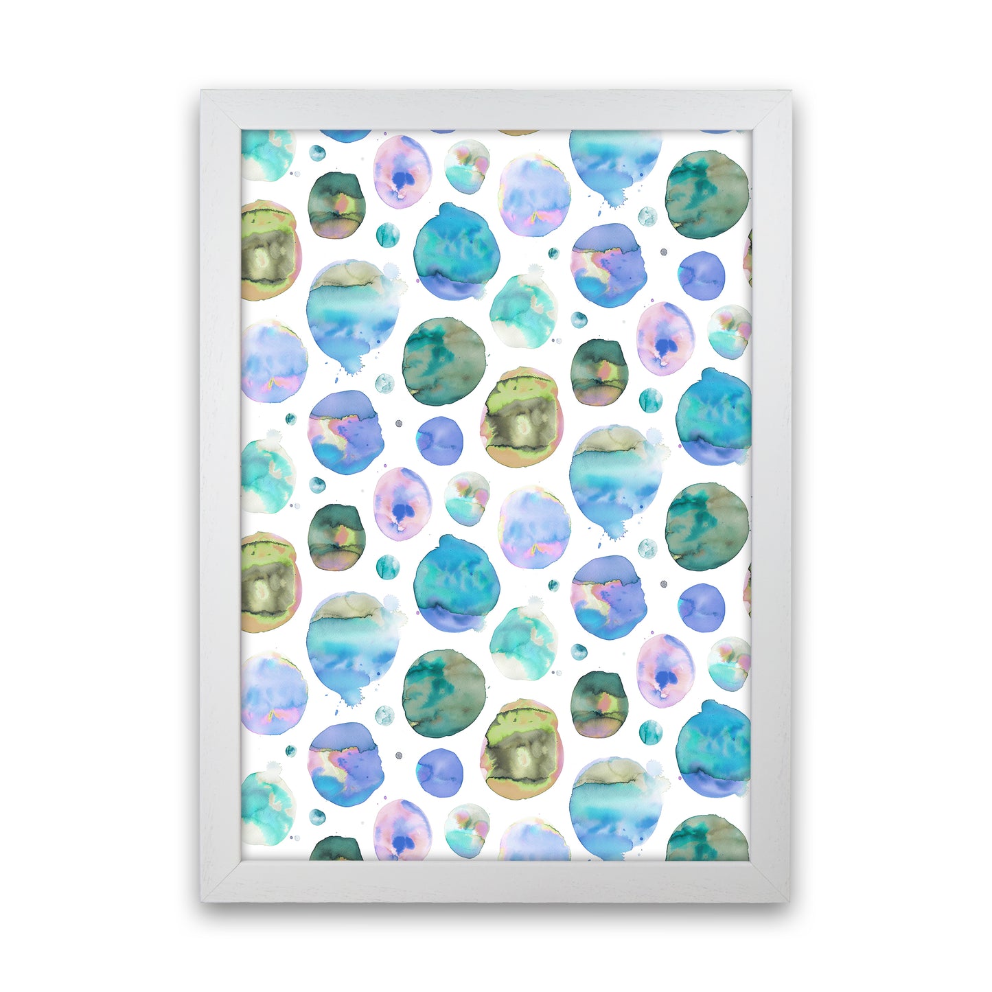 Big Watery Dots Blue Abstract Art Print by Ninola Design White Grain
