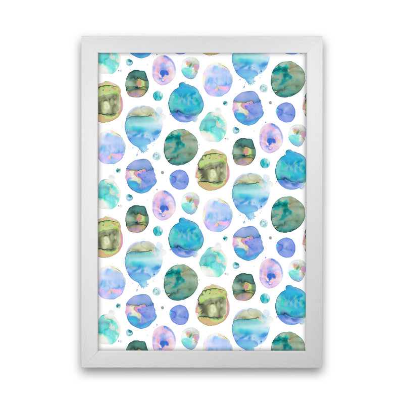 Big Watery Dots Blue Abstract Art Print by Ninola Design White Grain