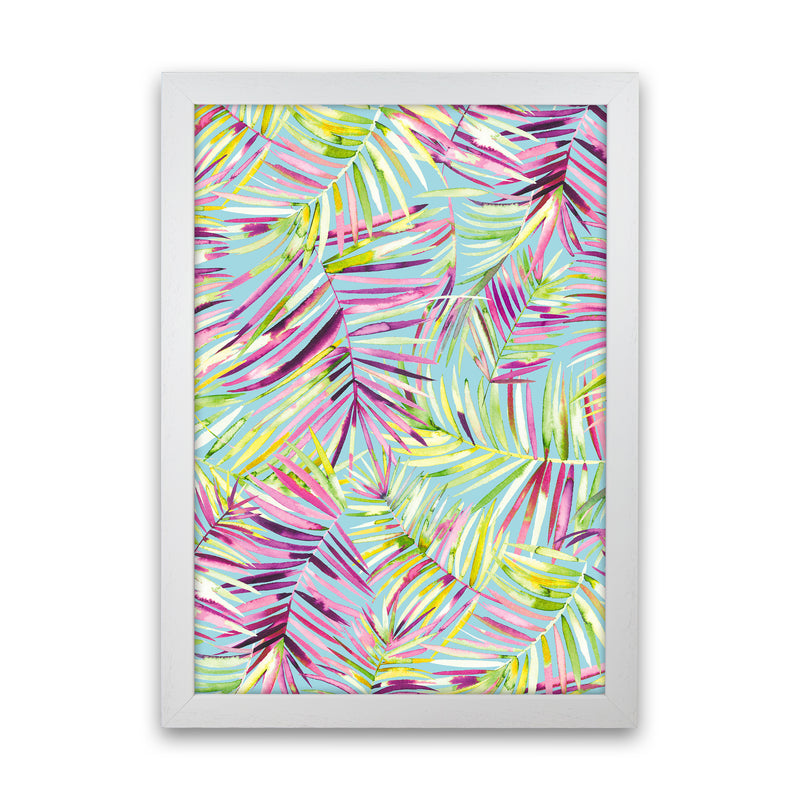 Tropical Palms Blue Abstract Art Print by Ninola Design White Grain