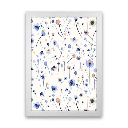 Blue Soft Flowers Abstract Art Print by Ninola Design White Grain