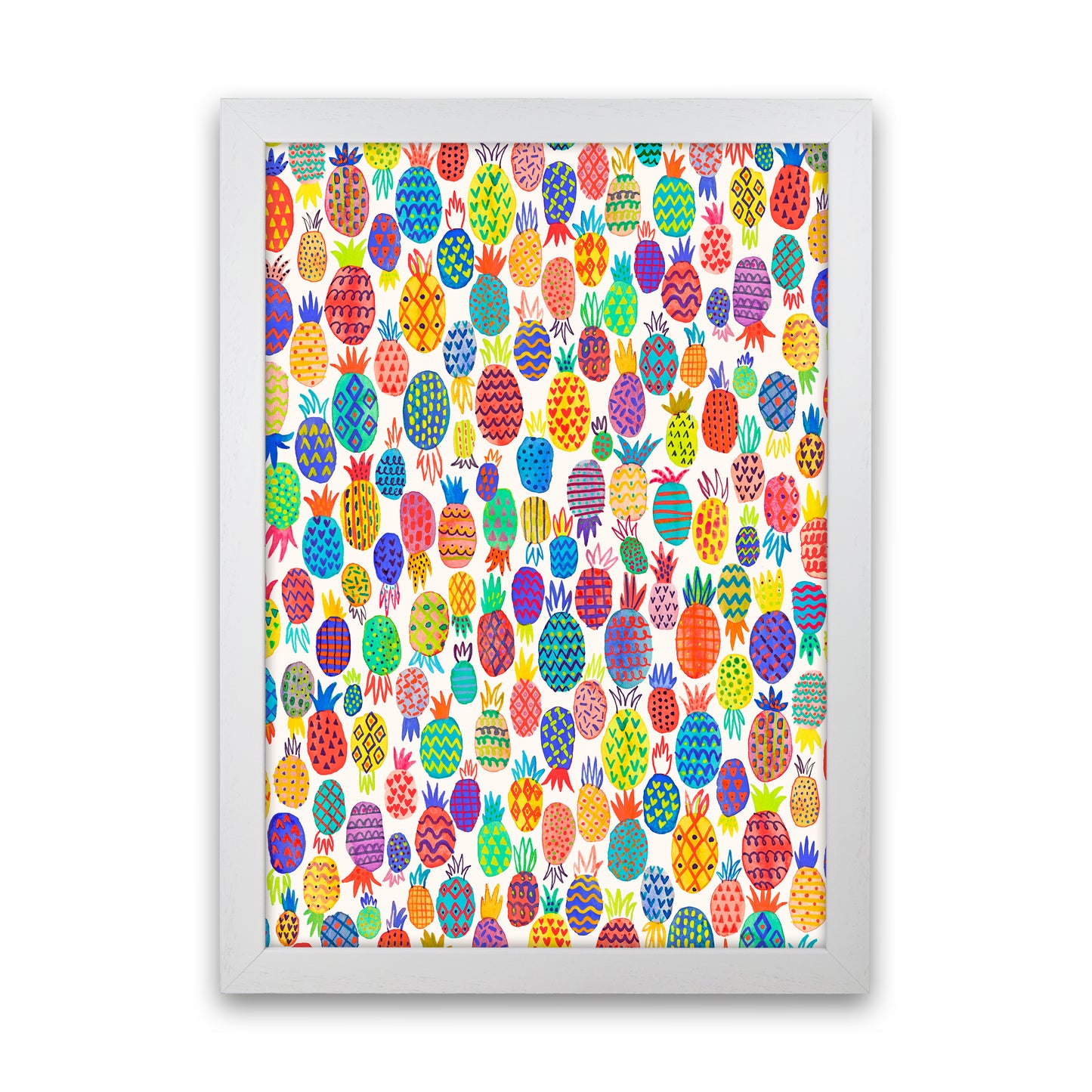 Cute Pineapples Abstract Art Print by Ninola Design White Grain