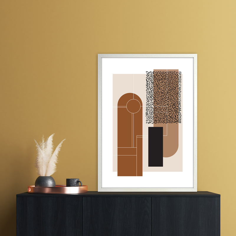 Brown & Beige Abstract Art Print by Nordic Creators A1 Oak Frame