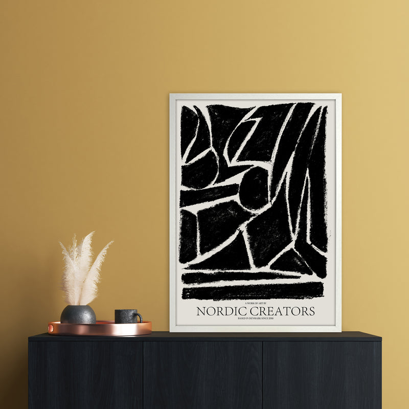 Things Fall Apart - Black Abstract Art Print by Nordic Creators A1 Oak Frame