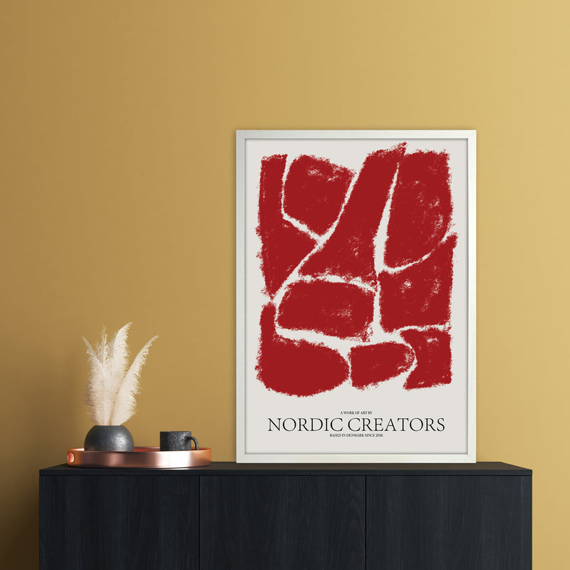 Things Fall Apart - Red Abstract Art Print by Nordic Creators A1 Oak Frame