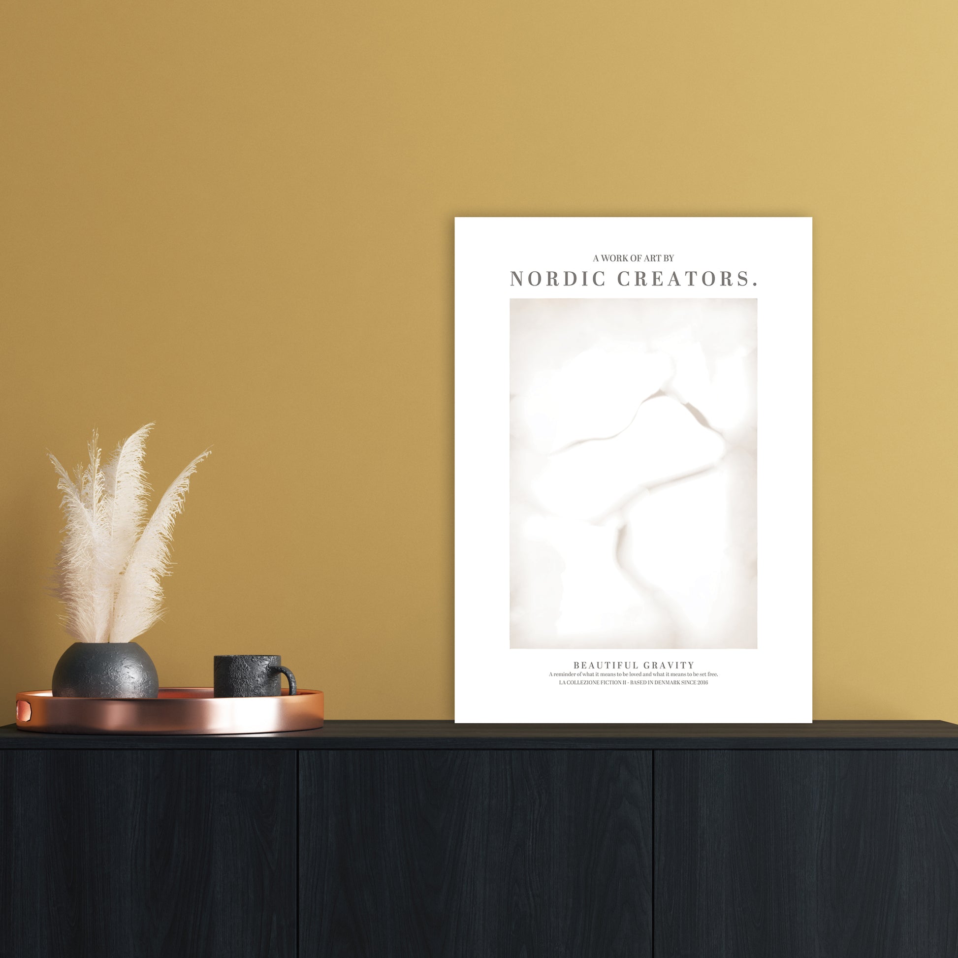 Beautiful Gravity Abstract Art Print by Nordic Creators A2 Black Frame