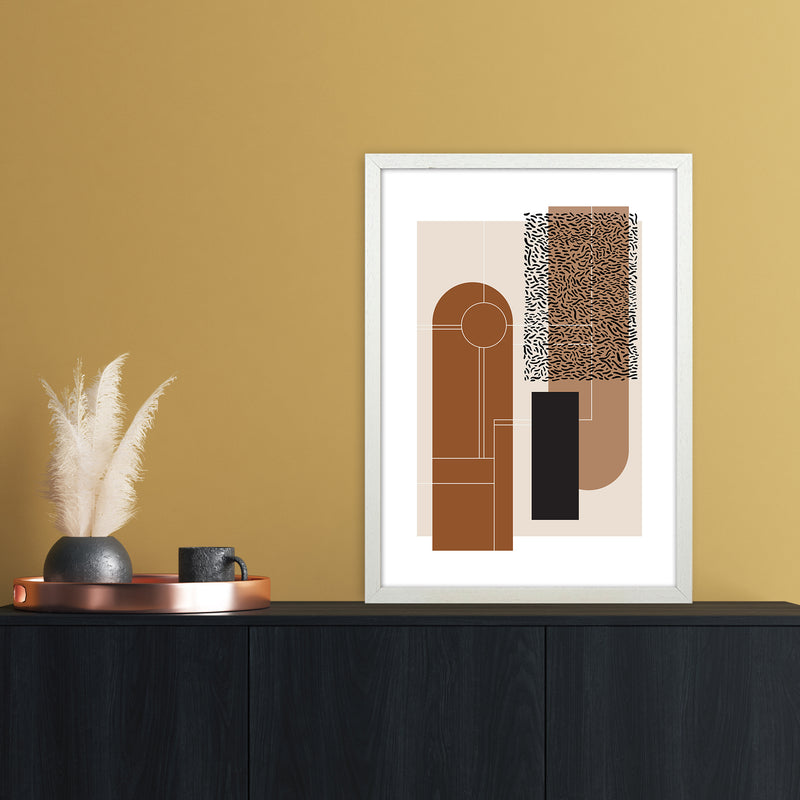 Brown & Beige Abstract Art Print by Nordic Creators A2 Oak Frame
