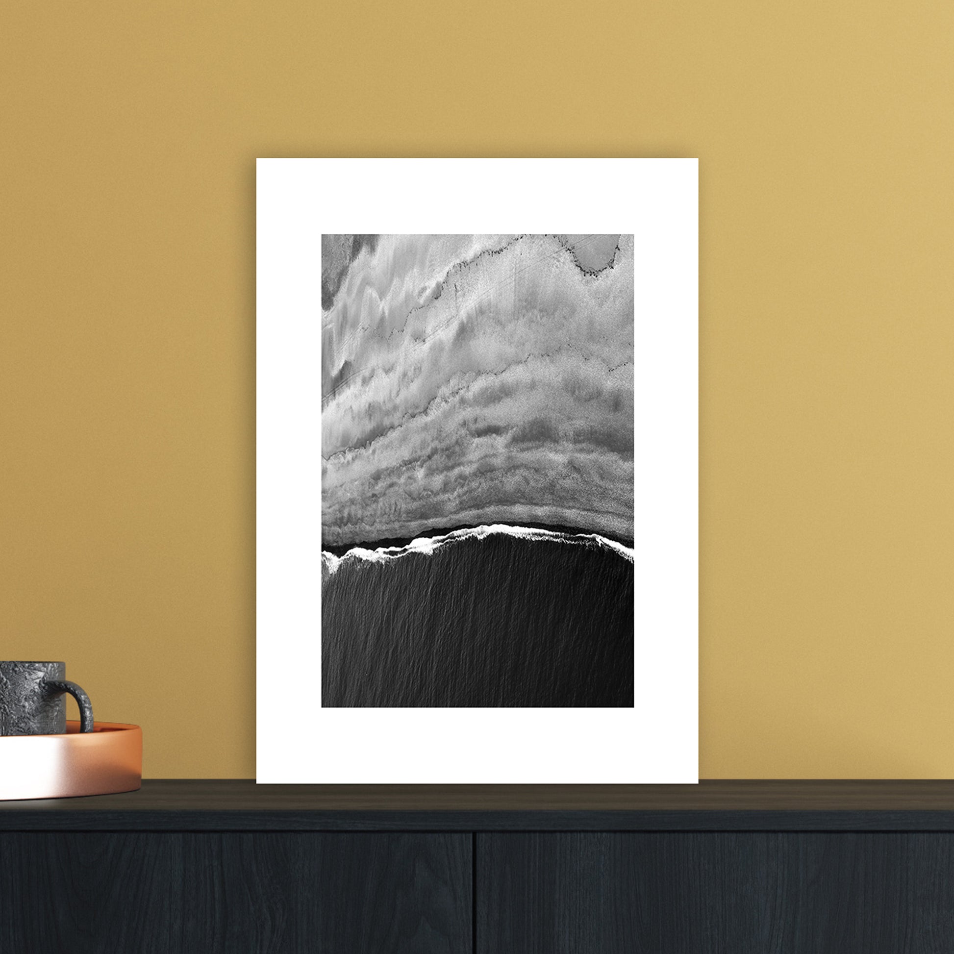 Black Ocean Abstract Art Print by Nordic Creators A3 Black Frame