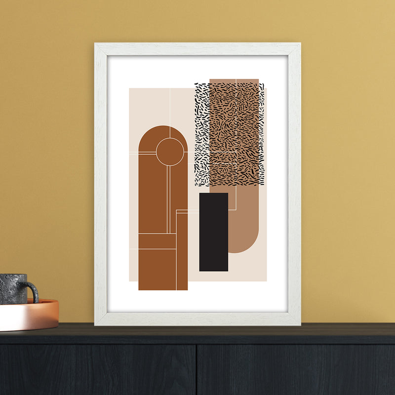 Brown & Beige Abstract Art Print by Nordic Creators A3 Oak Frame