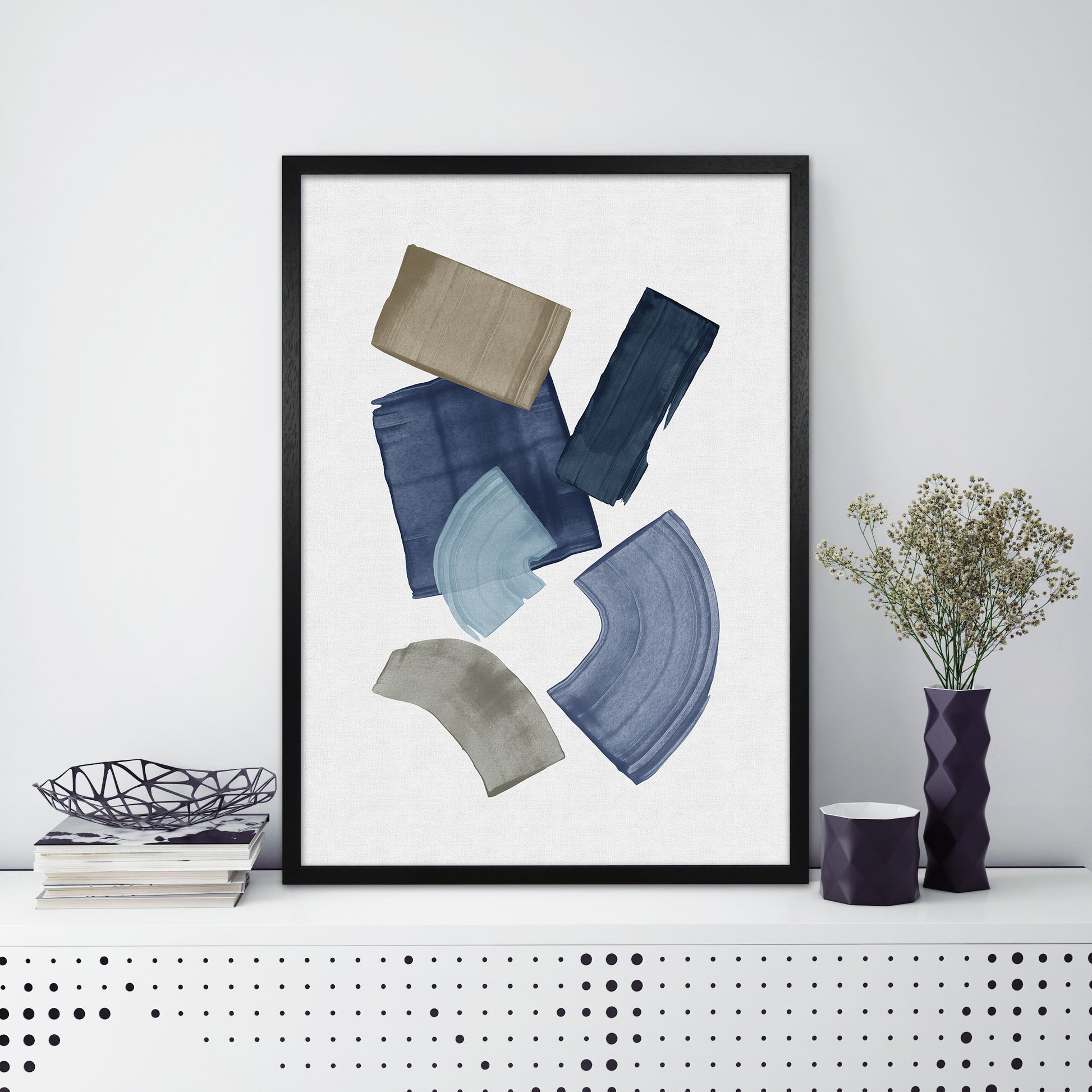 Blue _ Brown Paint Blocks Art Print by Orara Studio