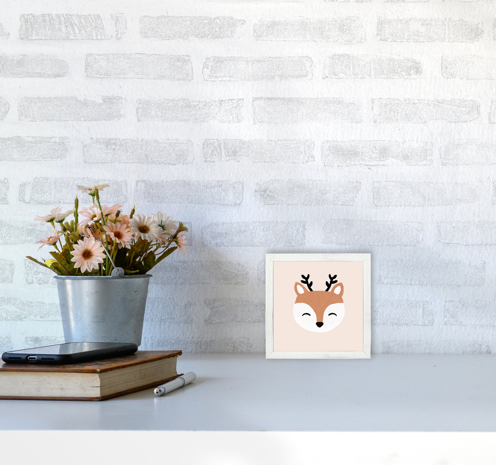 Blush Deer Christmas Art Print by Orara Studio3030 Oak Frame