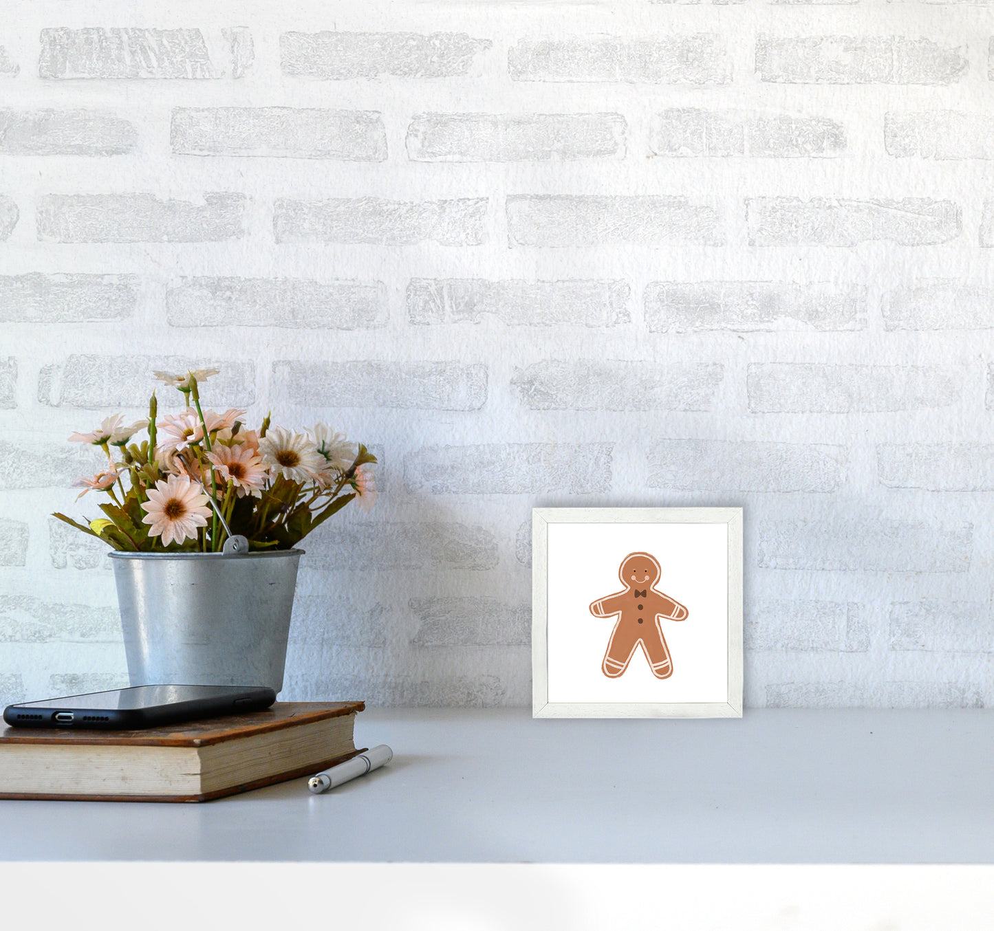Gingerbread Man Christmas Art Print by Orara Studio3030 Oak Frame
