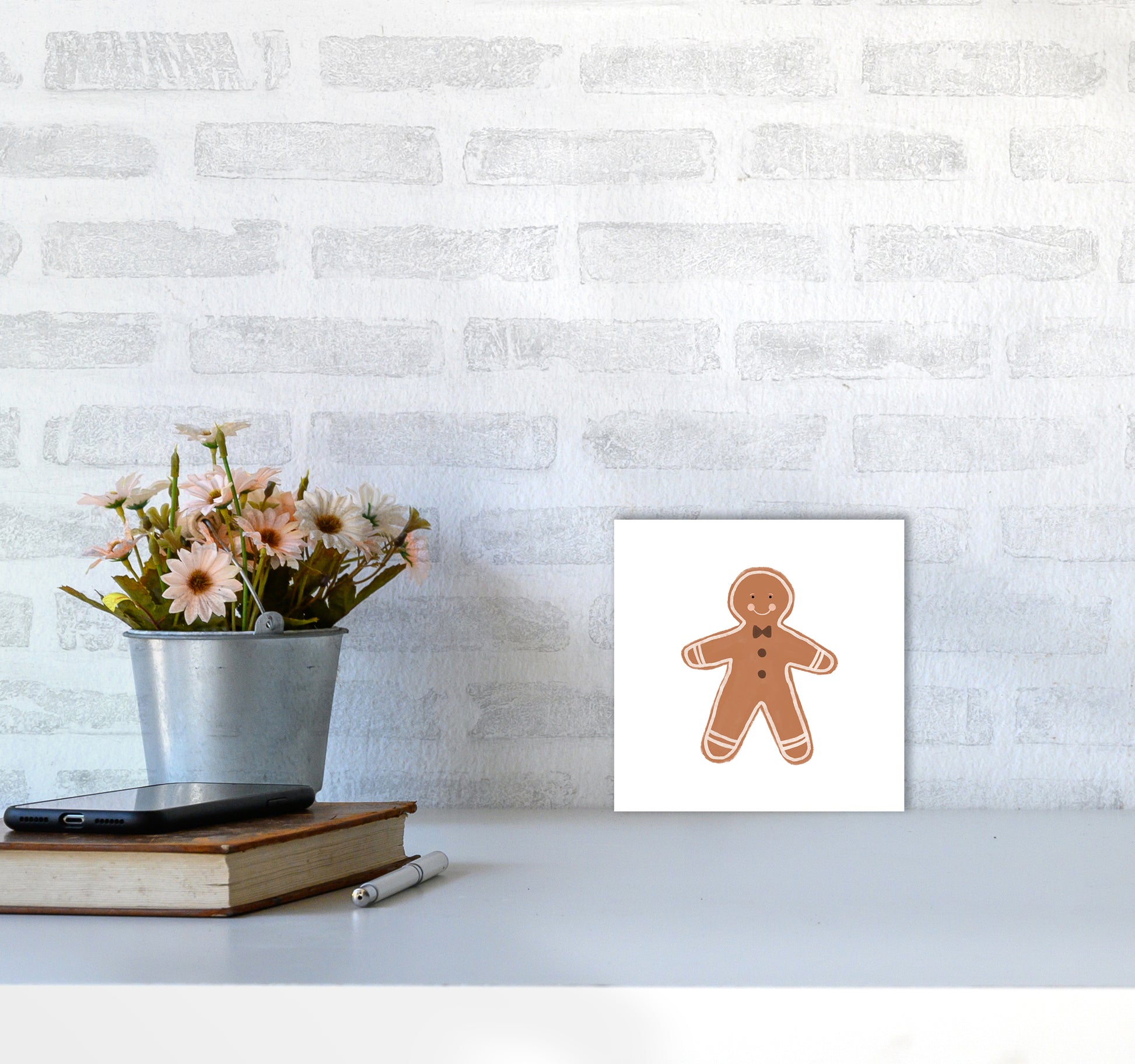 Gingerbread Man Christmas Art Print by Orara Studio4040 Black Frame
