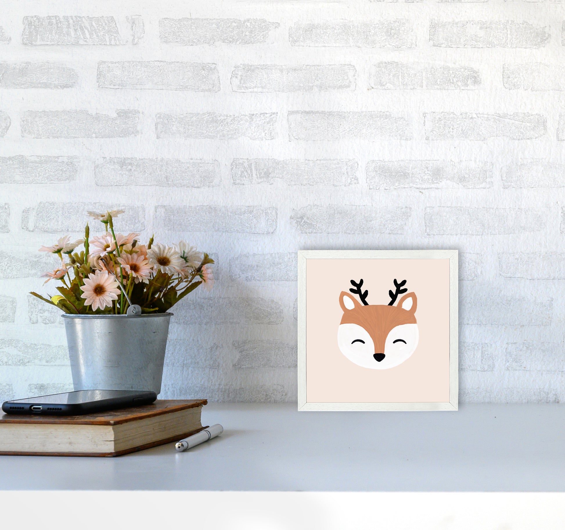 Blush Deer Christmas Art Print by Orara Studio4040 Oak Frame