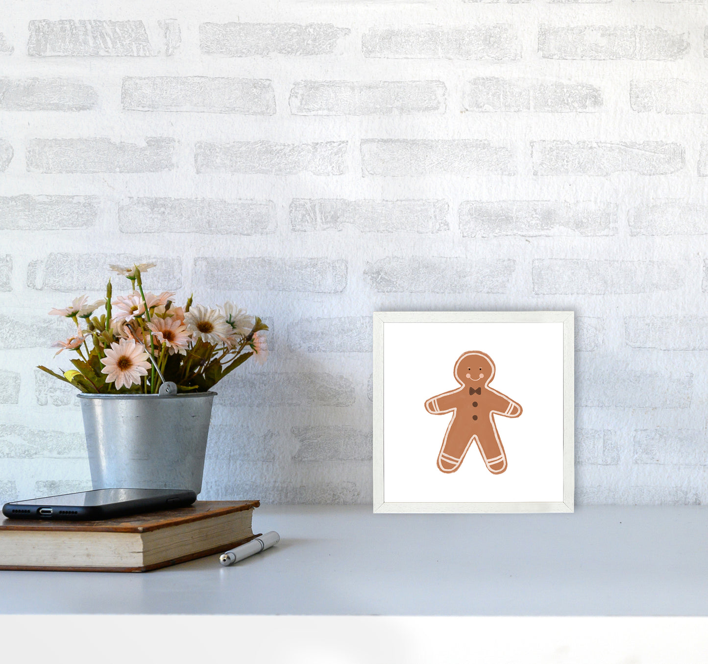 Gingerbread Man Christmas Art Print by Orara Studio4040 Oak Frame