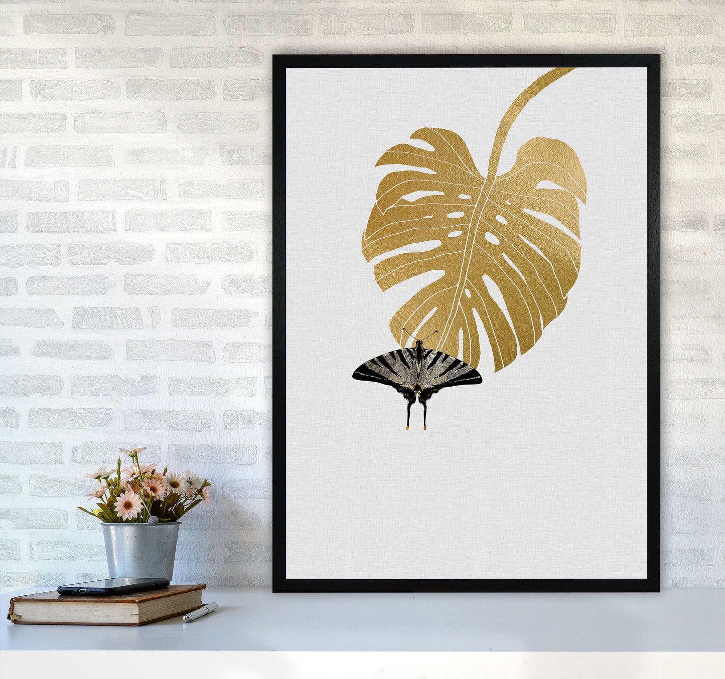 Butterfly & Monstera Leaf Print By Orara Studio A1 White Frame