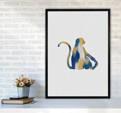 Monkey Blue & Yellow Print By Orara Studio Animal Art Print A1 White Frame