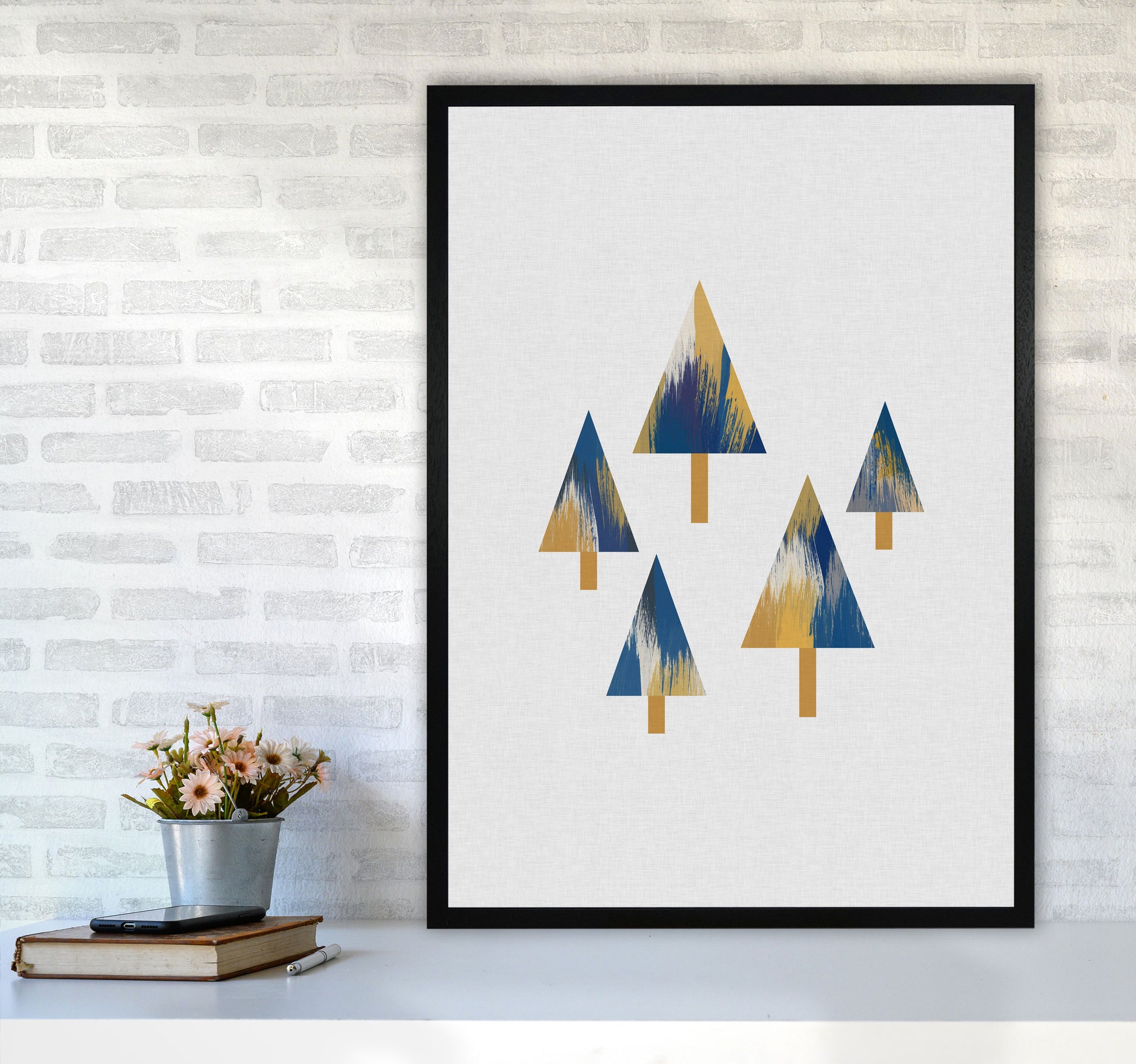 Trees Blue & Yellow Print By Orara Studio A1 White Frame