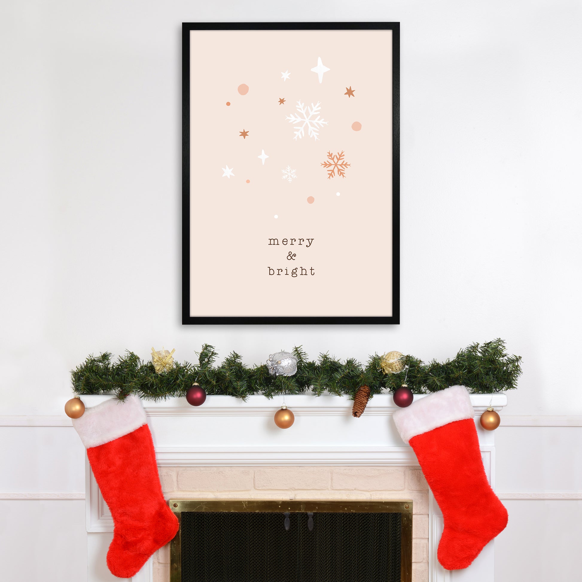 Merry & Bright Christmas Art Print by Orara Studio A1 White Frame